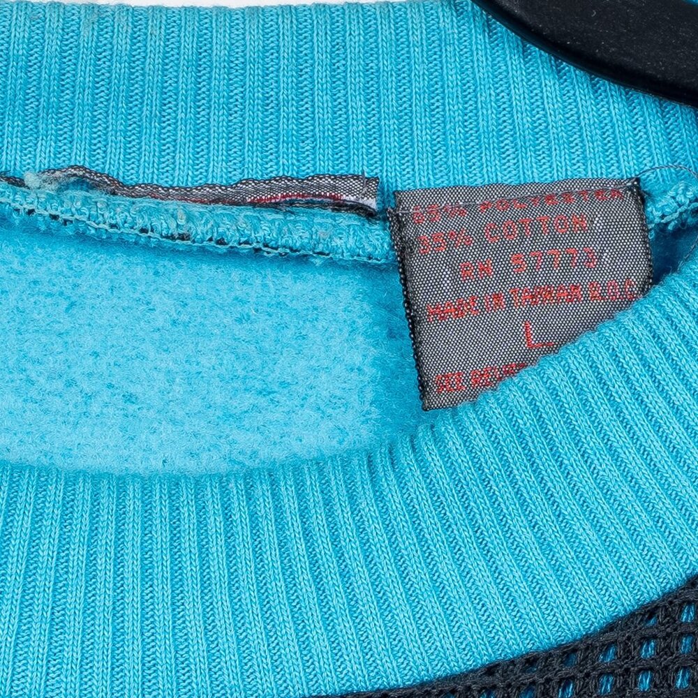 Edison Brothers VTG Sweatshirt L Colorblock 80s Mens Crewneck Aqua Black Mesh - Picture 4 of 5